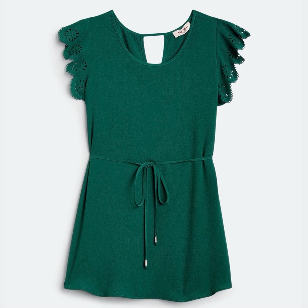 Green Short Sleeve Maternity Top with Tie Waist